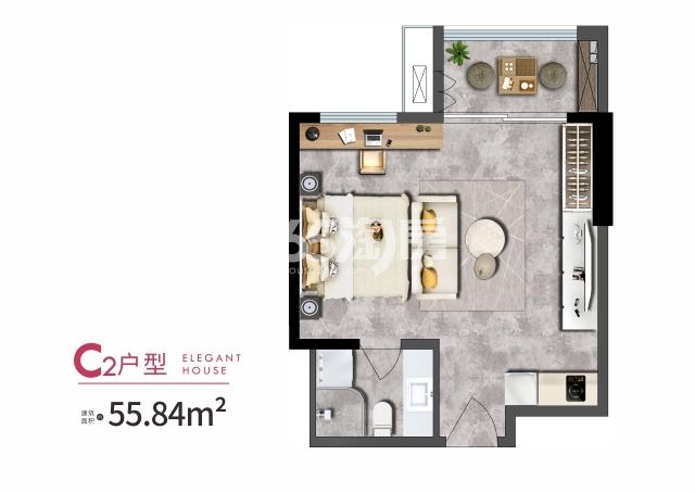 新兴天樾55.84㎡一室户型图