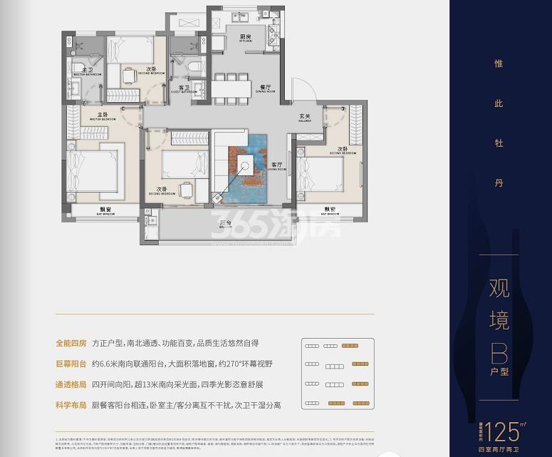 牡丹大观天下观境B户型125㎡户型图