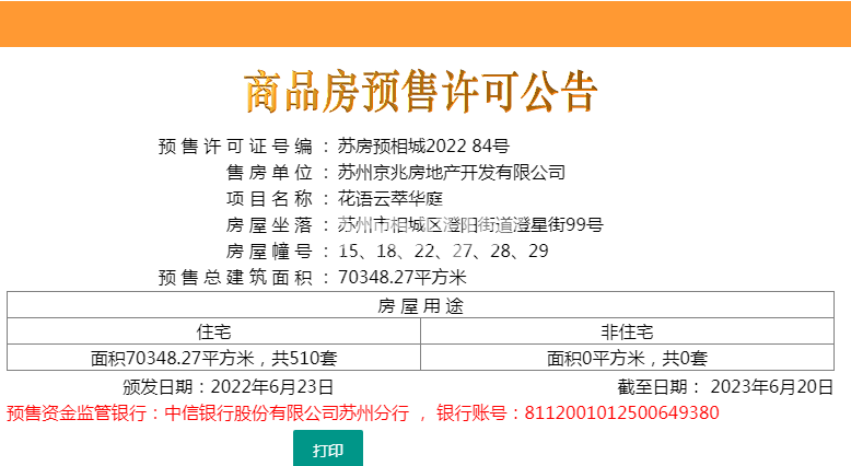 花语云萃华庭一批次销许