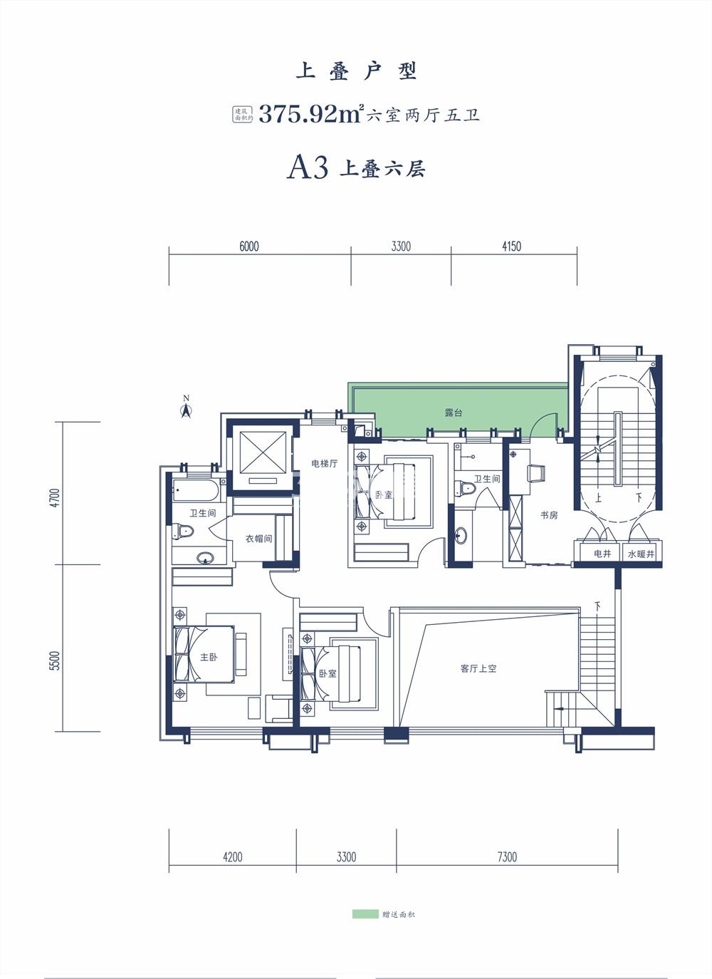 沣西·逸园上叠六层375.92㎡六室户型图