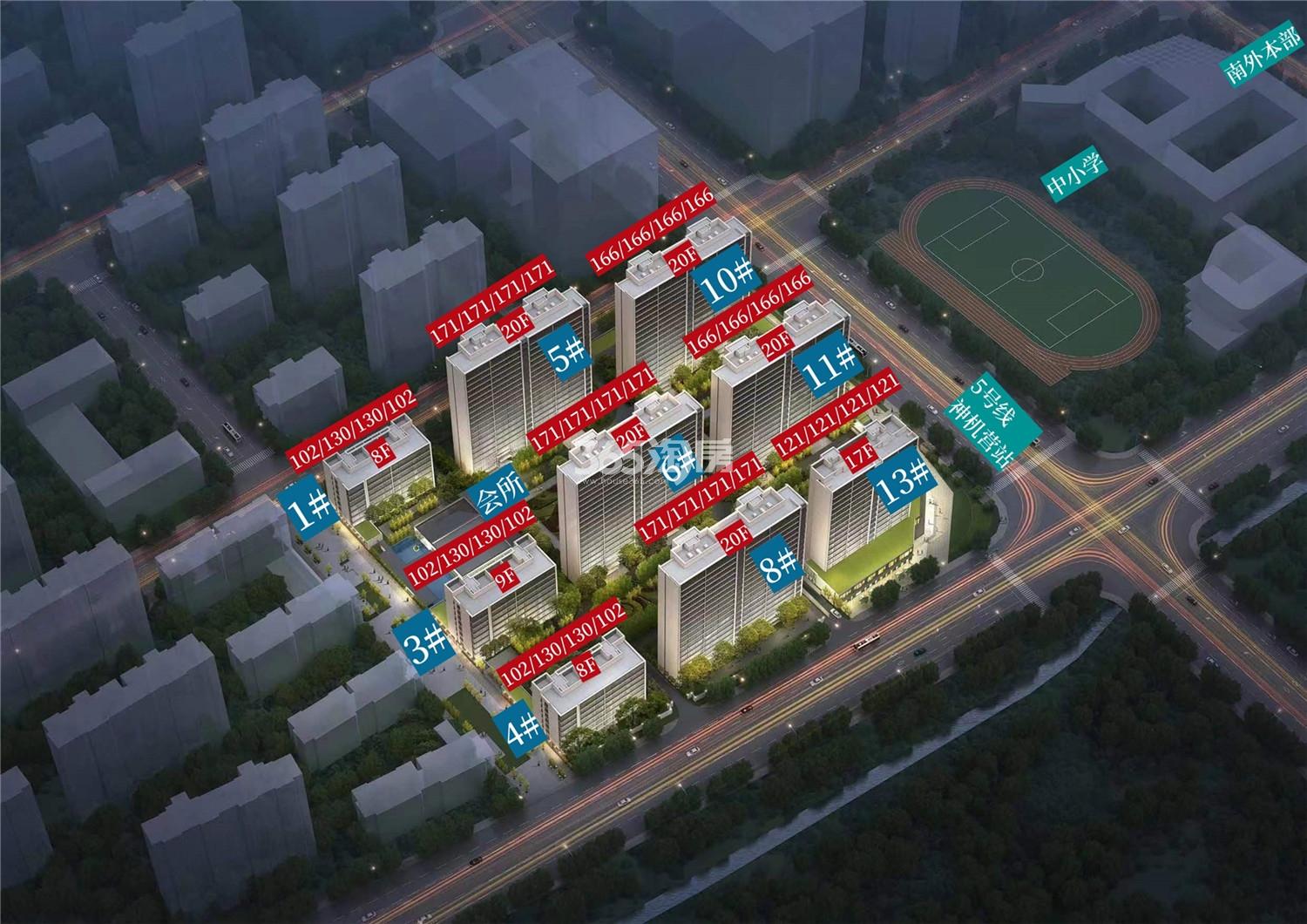金基新睿樾府楼栋鸟瞰效果图_南京金基新睿樾府_南京新房网_365淘房