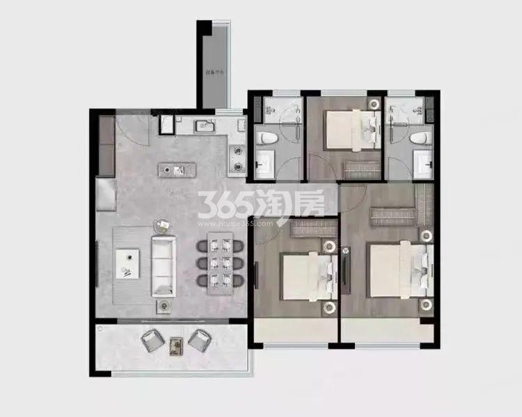 建面约109㎡3室2厅2卫