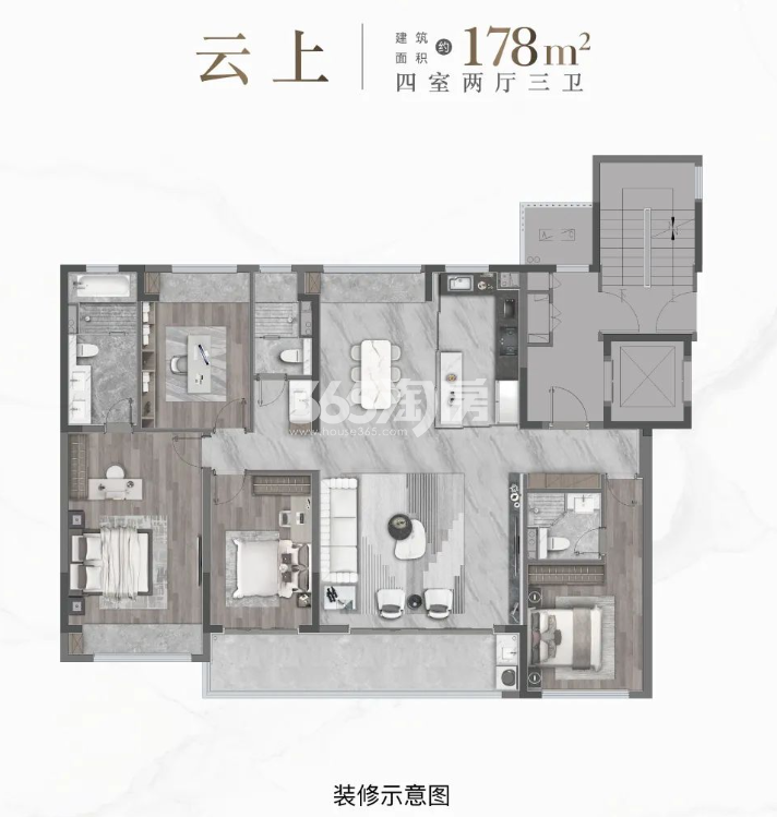 龙湖青云阙建面约178平4室2厅3卫