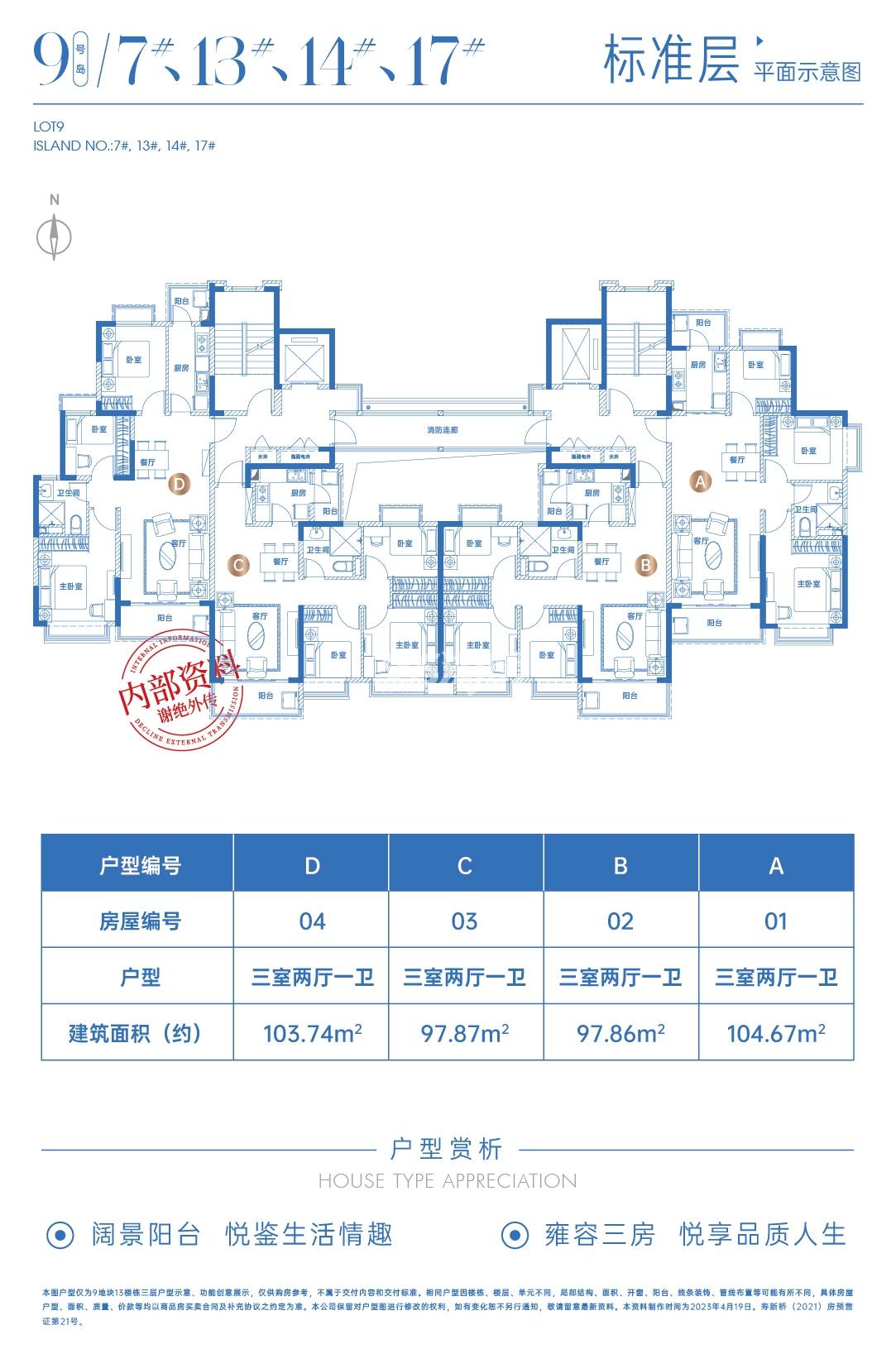 信达华宇阳光湖樾7#、13#、14#、17#楼标准层户型平面图