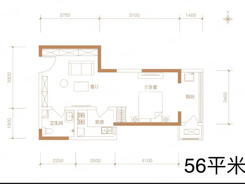 鼎诚悦玺户型图一室一厅一卫101㎡