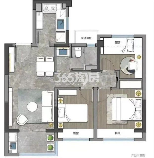 建面约89㎡3室2厅1卫