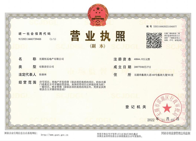 金科蠡湖营业执照