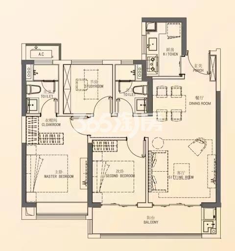 上宸云际建面约97㎡户型图