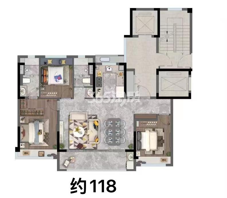泷悦雅颂建面约118㎡户型图_南京泷悦雅颂_南京365淘房