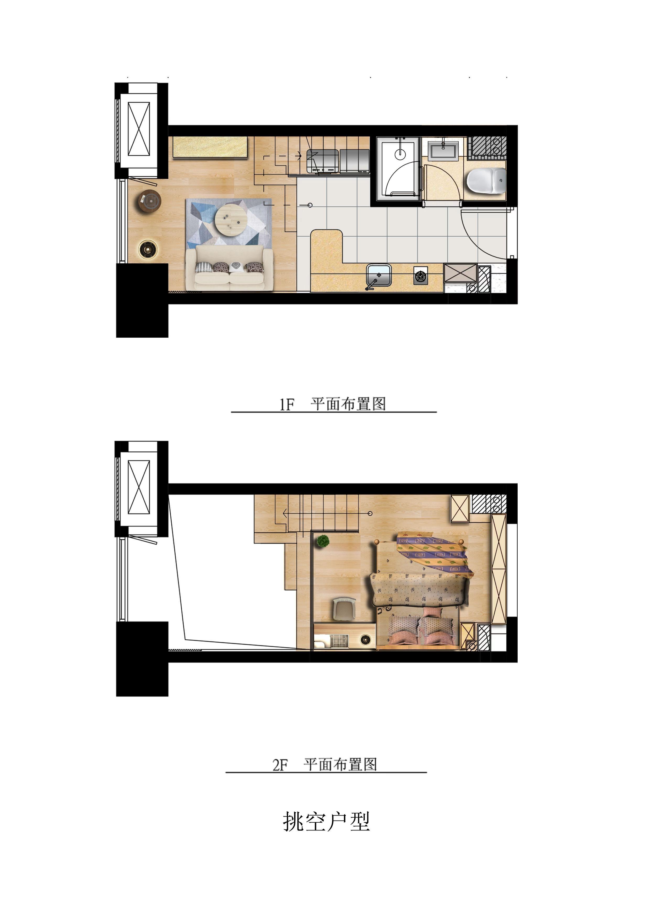 乐道熊猫PARK建面约32-35平挑空户型图