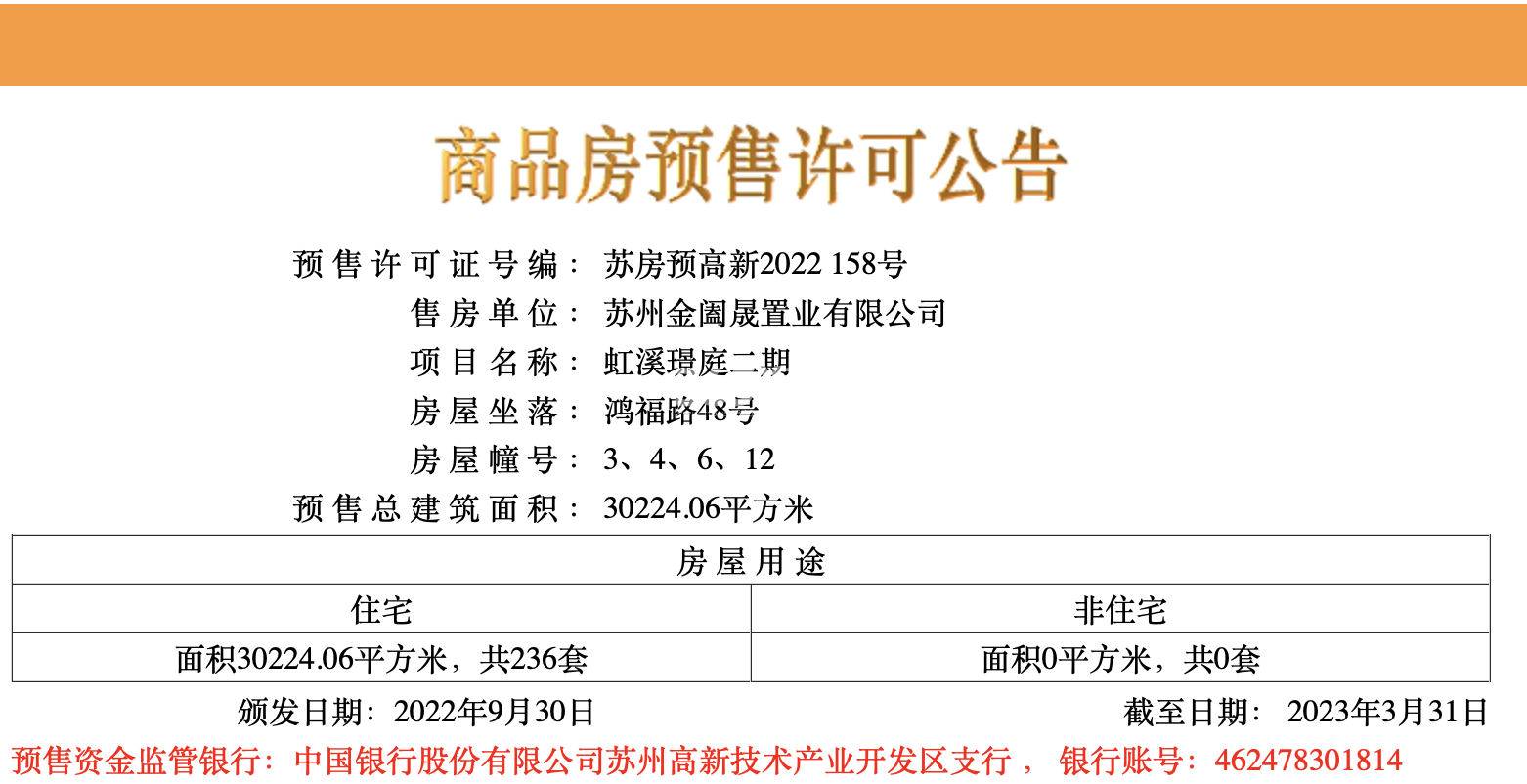 中建虹溪璟庭预售许可证