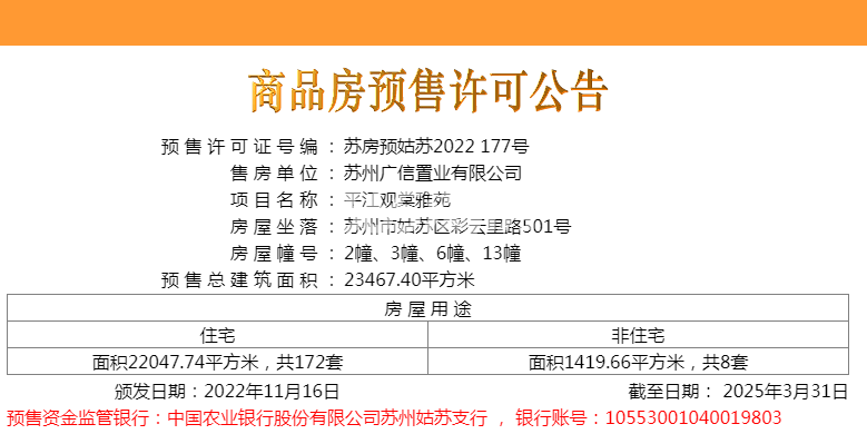 天地源平江观棠二批次销许