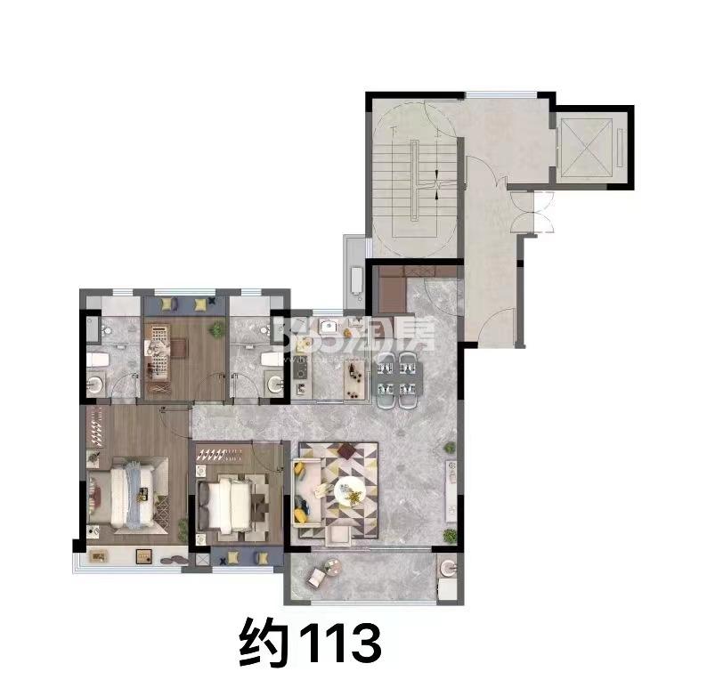 泷悦雅颂建面约113㎡户型图_南京泷悦雅颂_南京365淘房